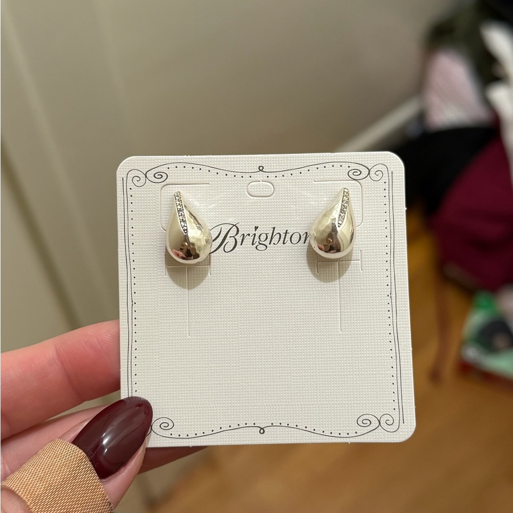 Brighton Silver Teardrop Earrings with Crystal Accents